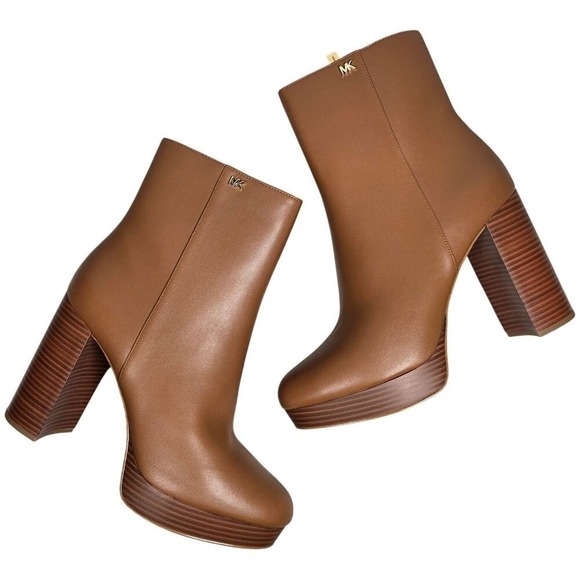 Michael Kors Joanna Faux Leather Platform Boot Bootie Luggage 10M NIB - Picture 1 of 14